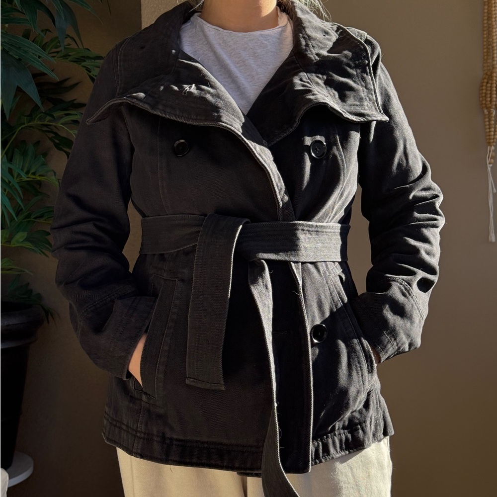 GAP Black Double-Breasted Belted Trench Coat